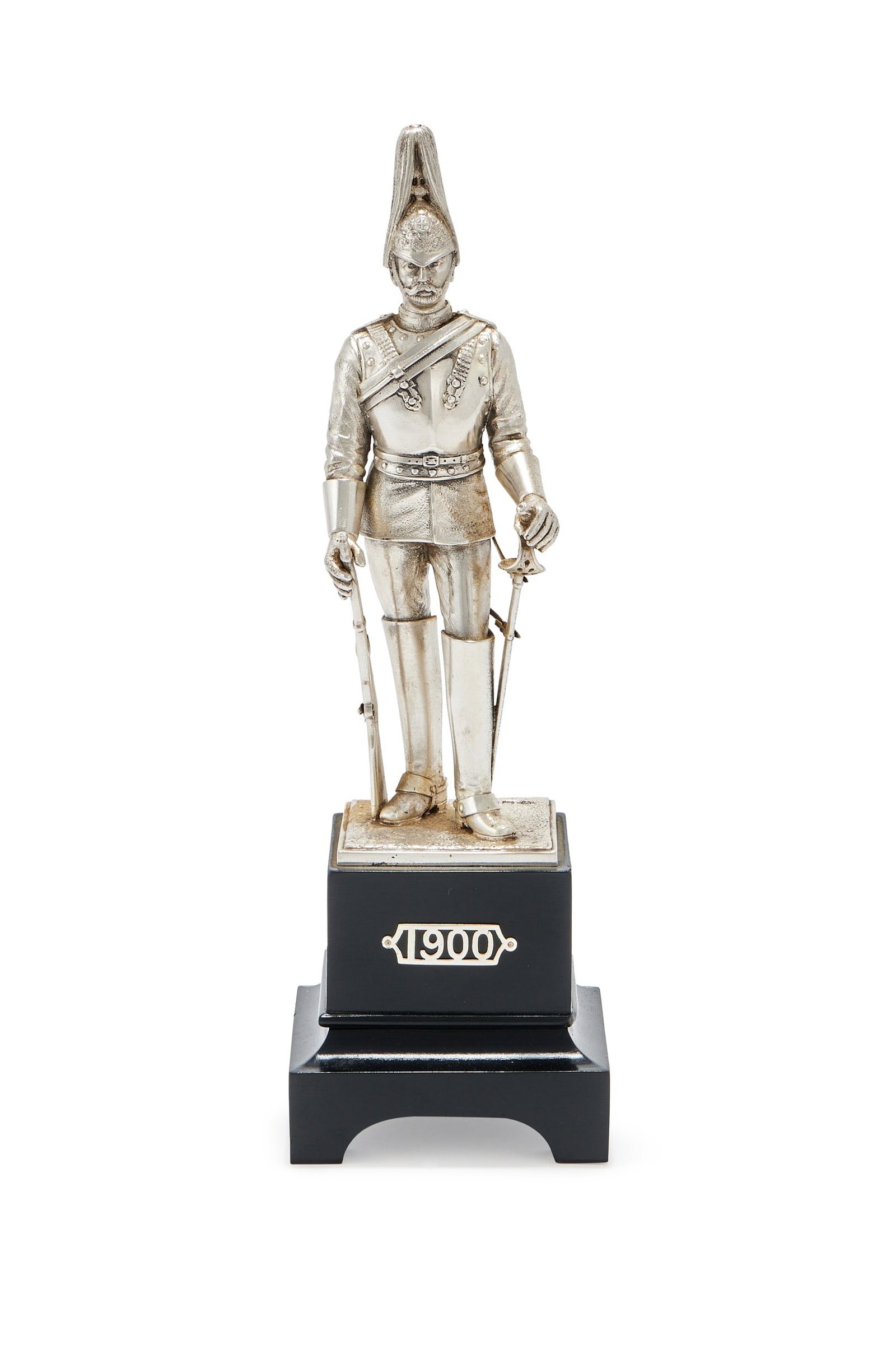 A SILVER FIGURE OF A LIFE GUARD, CARRINGTON & CO. OVERSTRUCK BY ANOTHER, LONDON 1927 (1 of 2)