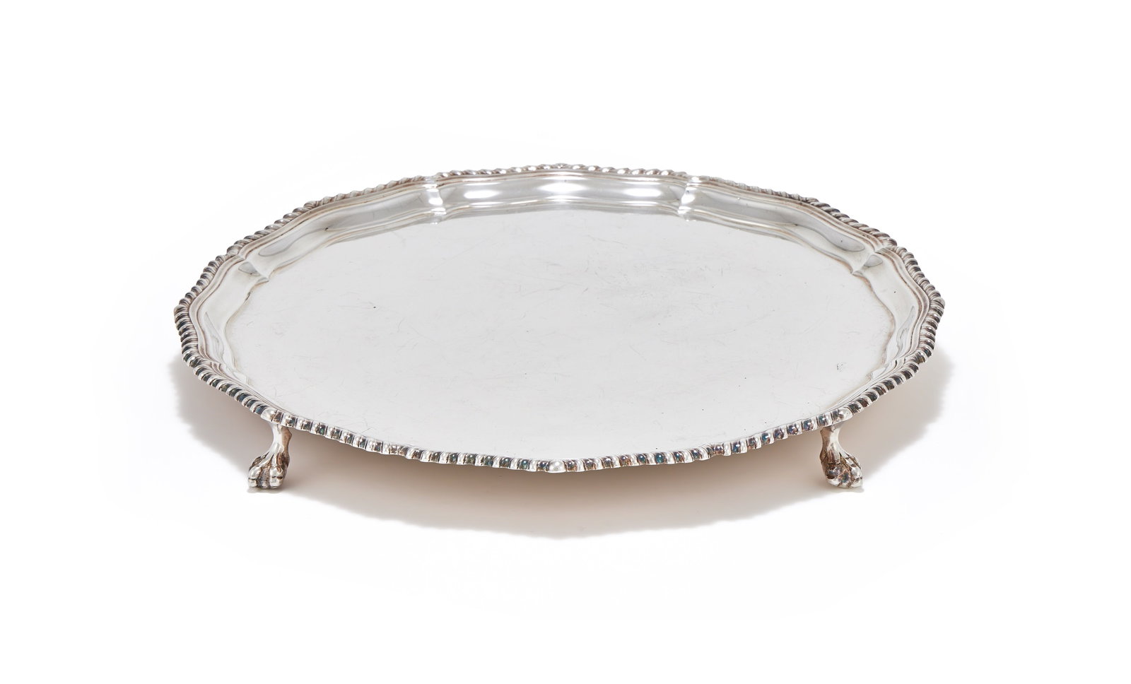A SILVER SHAPED CIRCULAR SALVER, WAKELY & WHEELER, LONDON 1968 (1 of 2)
