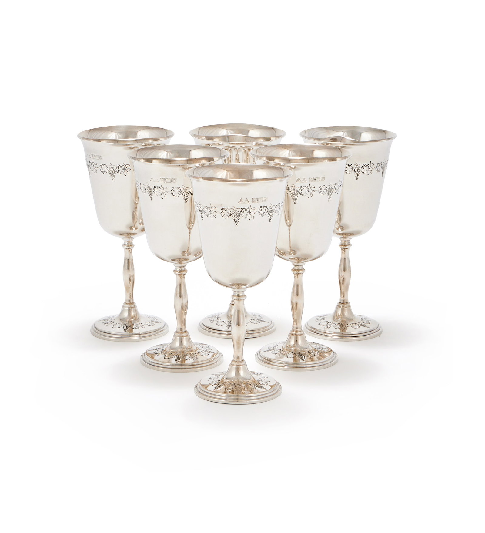 A SET OF SIX SILVER WINE GOBLETS, BIRMINGHAM 1976 (1 of 2)