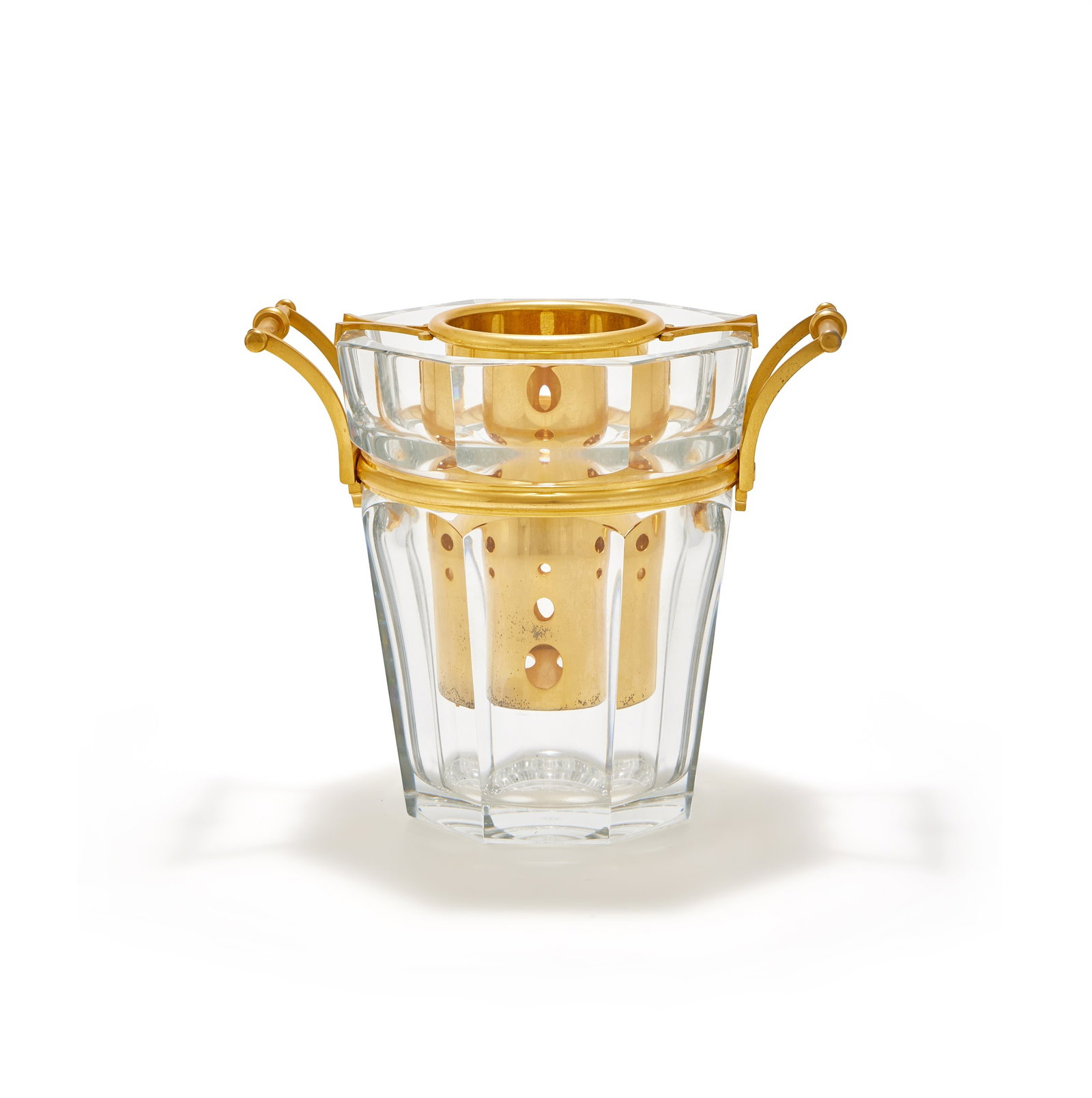 BACCARAT, HARCOURT, A GLASS CHAMPAGNE COOLER: BACCARAT, HARCOURTA GLASS CHAMPAGNE COOLEROf tapered form with gilt metal loop handles and liner23cm high