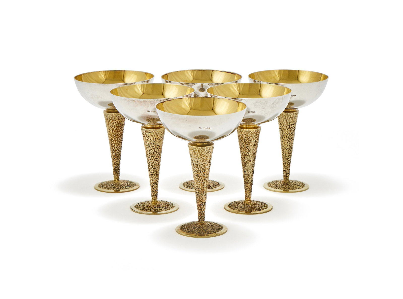 STUART DEVELIN, A SET OF SIX SILVER AND SILVER GILT CHAMPAGNE COUPES, LONDON 1968 (1 of 2)
