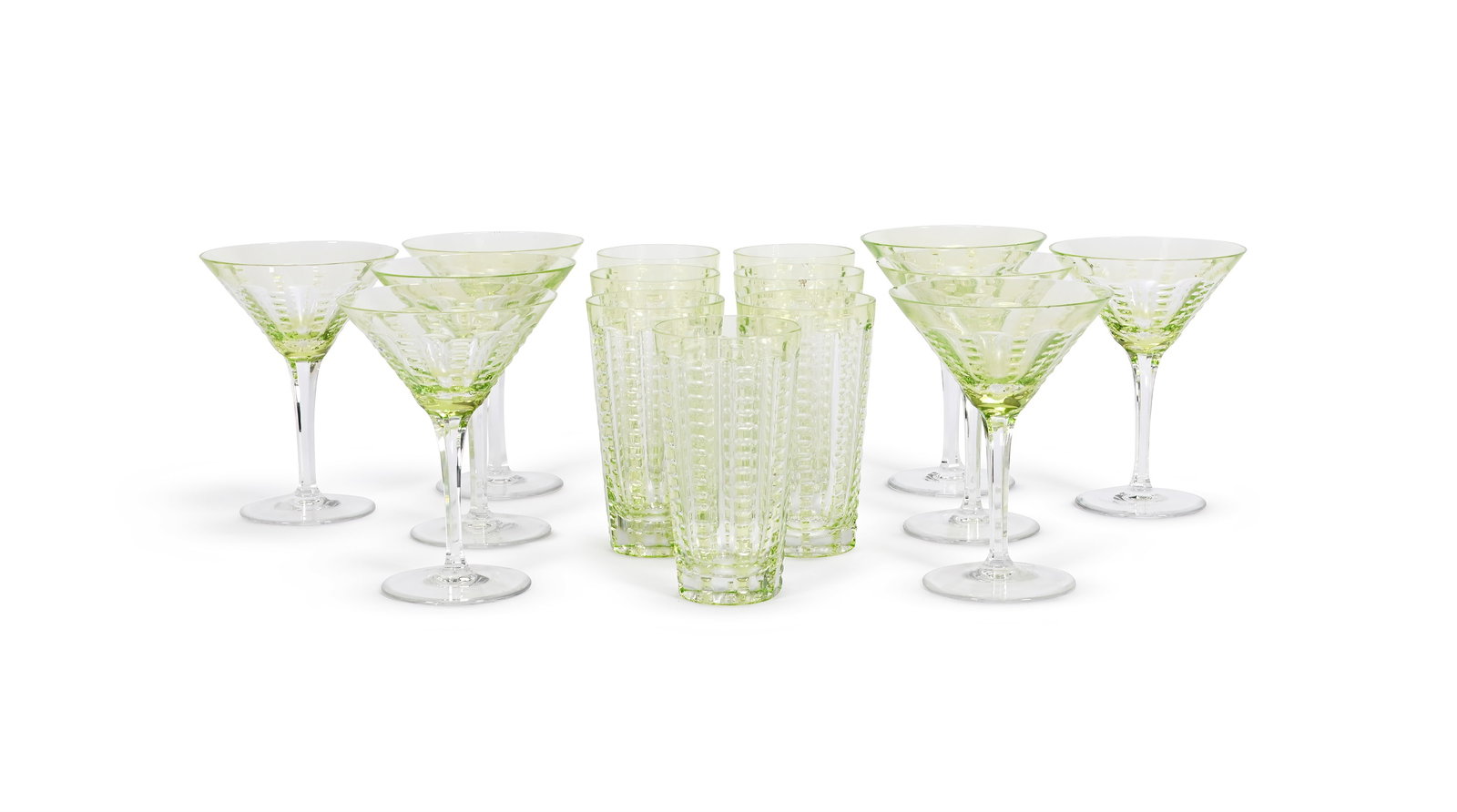 WILLIAM YEOWARD, ERNASTINE, MODERN, EIGHT MARTINI COCKTAIL GLASSES AND SEVEN TUMBLERS (1 of 2)