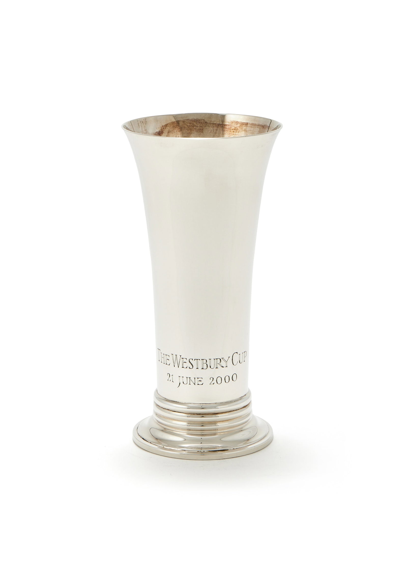 A SILVER VASE, ASPREY & CO. LTD., LONDON 2000: A SILVER VASEASPREY & CO. LTD., LONDON 2000The flared body engraved 'The Westbury Cup 21 June 2000' and on a circular foot21cm high477g (15.35 oz)