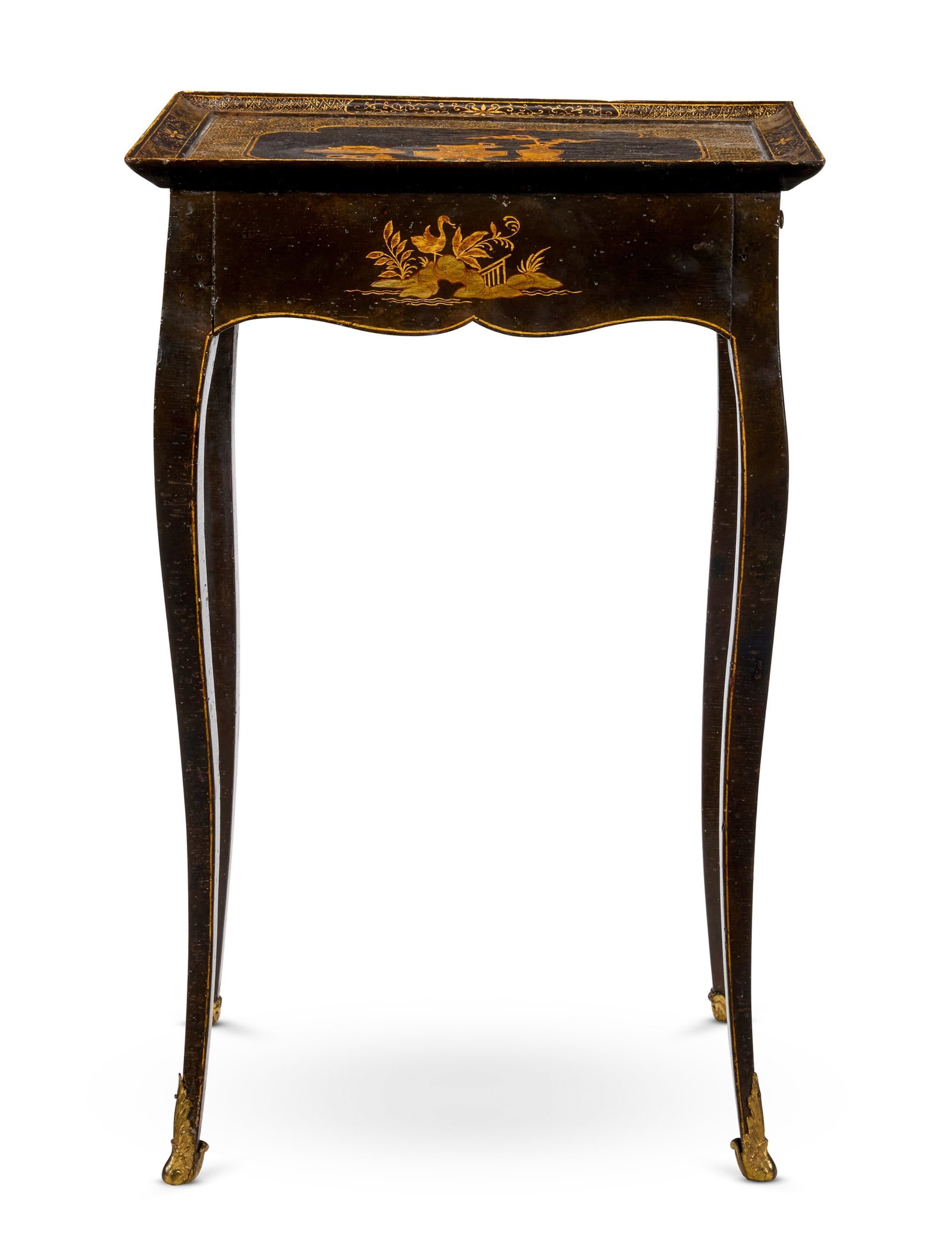 A FRENCH TRANSITIONAL BLACK AND GILT LACQUER AND JAPANNED TABLE EN CABARET, MID 18TH CENTURY (1 of 3)