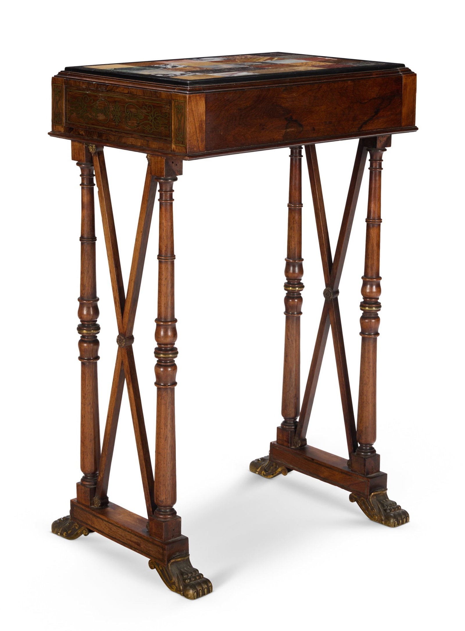 Y A REGENCY BRASS-INLAID ROSEWOOD AND SPECIMEN MARBLE OCCASIONAL TABLE, CIRCA 1820  (1 of 3)