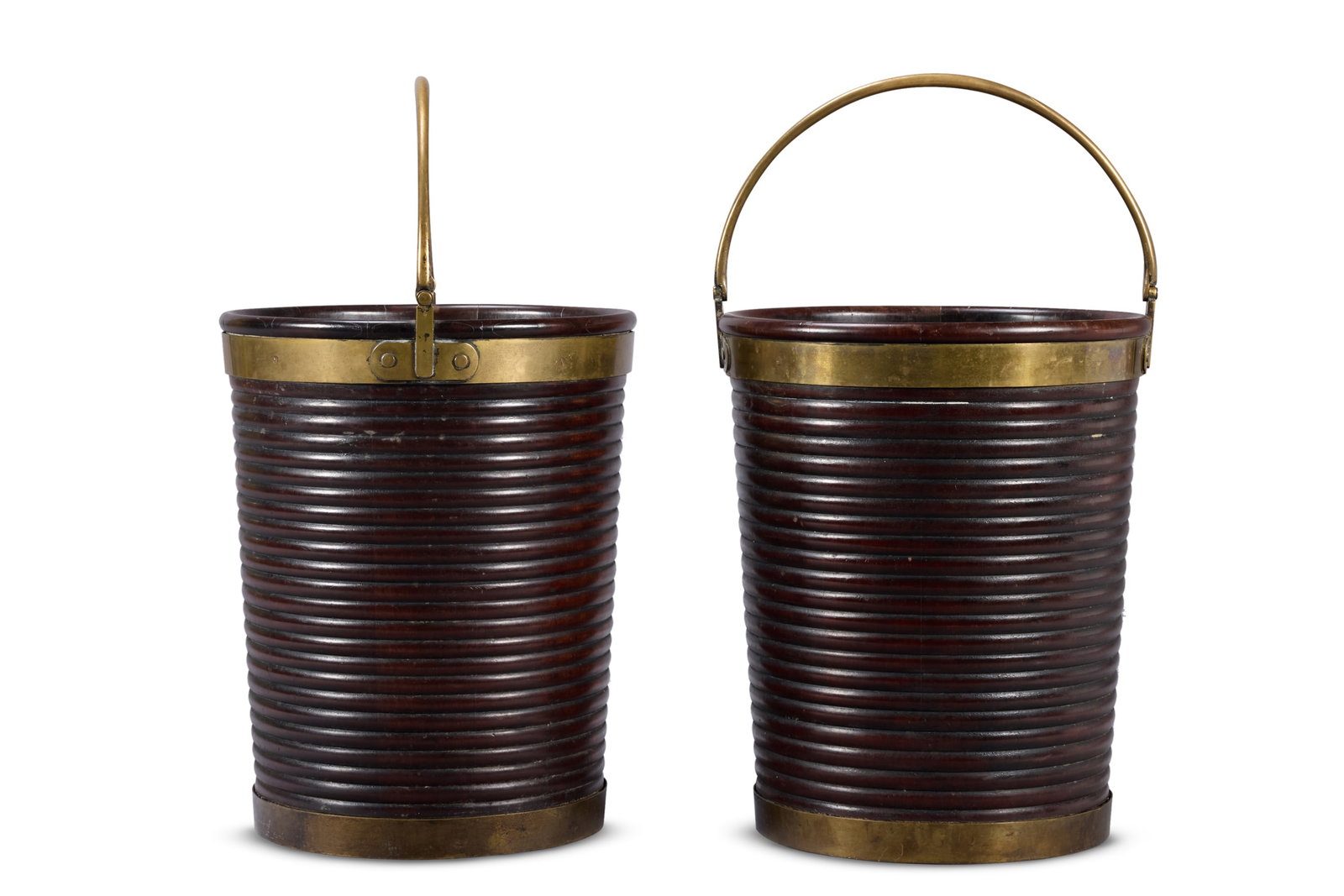 A PAIR OF IRISH BRASS-BOUND MAHOGANY PEAT BUCKETS, 19TH CENTURY (1 of 1)
