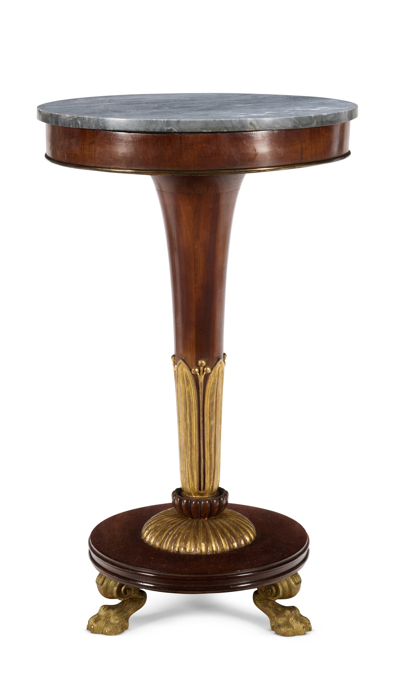 A REGENCY BRASS-MOUNTED MAHOGANY AND PARCEL-GILT CIRCULAR OCCASIONAL TABLE, CIRCA 1820 (1 of 2)