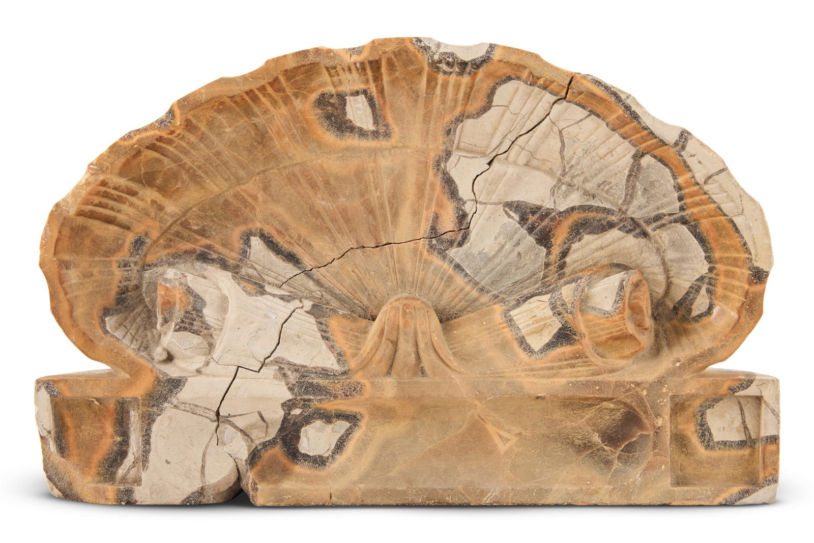 A POLISHED SEPTARIAN CONCRETIA NODULE SHELL SHAPED INKSTAND, PROBABLY ITALIAN, LATE 18TH CENTURY (1 of 4)