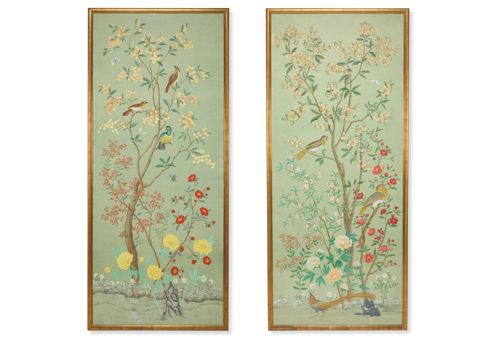 A PAIR OF FRAMED CHINESE EXPORT WALLPAPER PANELS , 18TH CENTURY  (1 of 5)