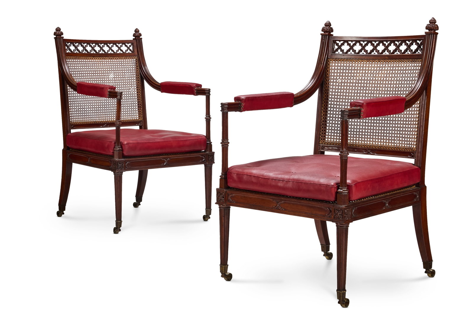 A PAIR OF GEORGE III GOTHIC MAHOGANY AND CANED LIBRARY ARMCHAIRS, CIRCA 1790, ATTRIBUTED TO GILLOWS (1 of 9)
