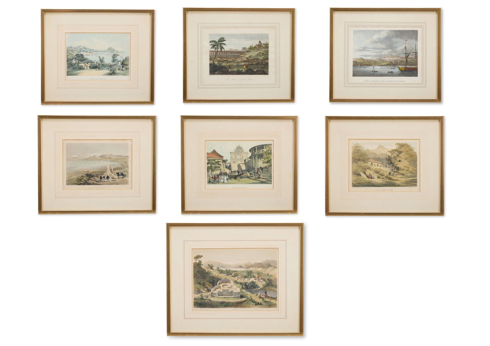 BRITISH SCHOOL (18TH AND 19TH CENTURIES), FIVE COLOURED LITHOGRAPHS OF VIEWS OF THE FAR EAST: BRITISH SCHOOL (18TH AND 19TH CENTURIES)FIVE COLOURED LITHOGRAPHS OF VIEWS OF THE FAR EAST BY VARIOUS ARTISTSINCLUDING: TOMB AND VILLAGE BETWEEN THE BAY OF COWLOON, AFTERAUGUSTE BOURGET; MACAO FROMPEN