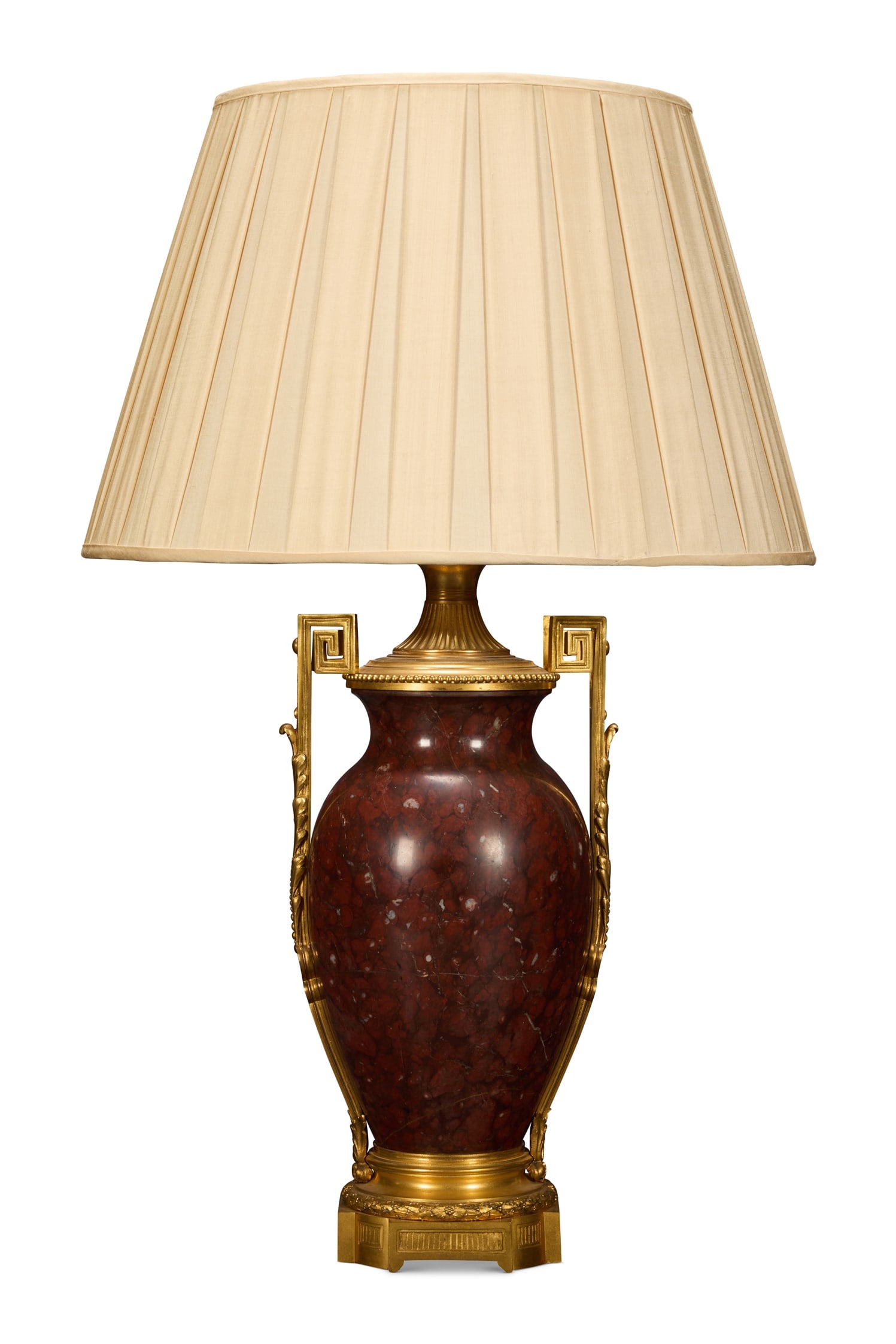 A LARGE FRENCH GILT BRONZE MOUNTED SOLID ROUGE GRIOTTE TABLE LIGHT IN LOUIS XVI GOÛT GREC TASTE (1 of 3)