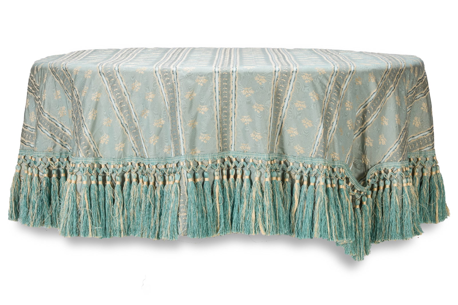A PERCHERON BLUE SILK BROCADE TABLE COVER, 19TH CENTURY (1 of 3)