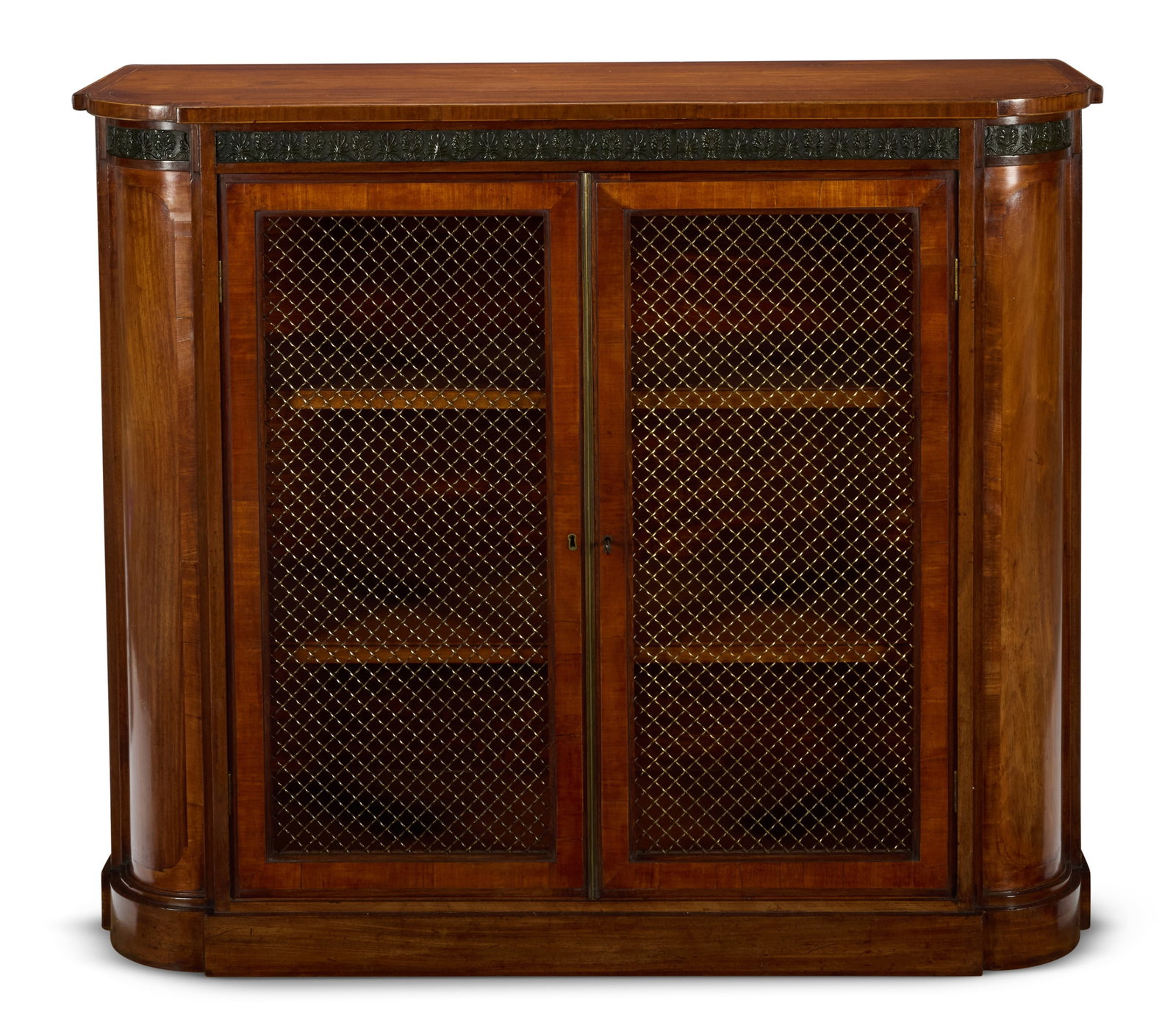 Y A LATE GEORGE III SATINWOOD, INDIAN ROSEWOOD AND BRONZED D-SHAPED SIDE CABINET, CIRCA 1800 (1 of 3)
