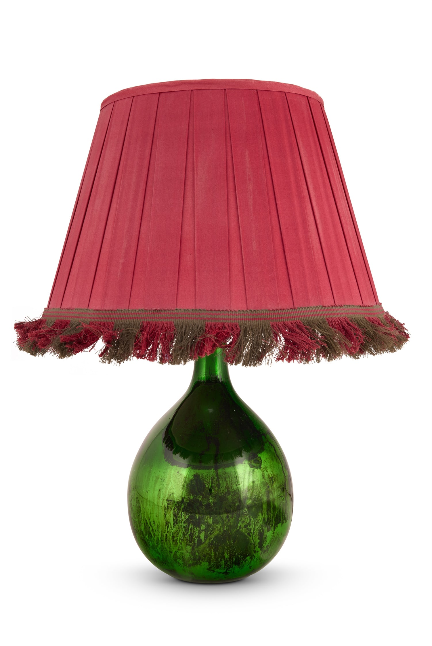 A GREEN MERCURY LUSTRE GLASS TABLE LIGHT, 19TH CENTURY: A GREEN MERCURY LUSTRE GLASS TABLE LIGHT 19TH CENTURY Later fitted for electricity base 31.5cm high excluding fitment