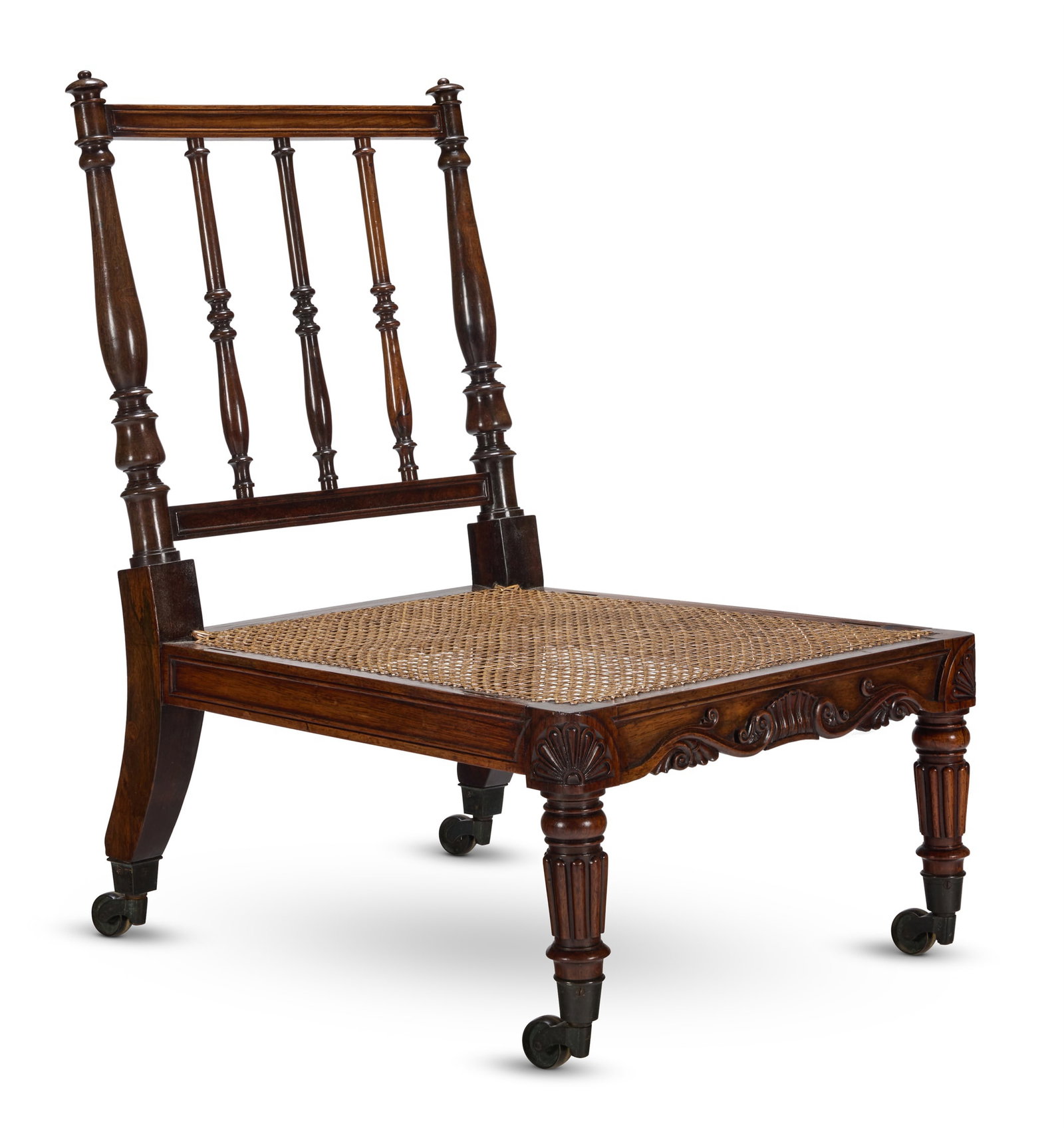 Y A REGENCY BRAZILIAN ROSEWOOD AND CANED LOW CHAIR, CIRCA 1820 (1 of 5)