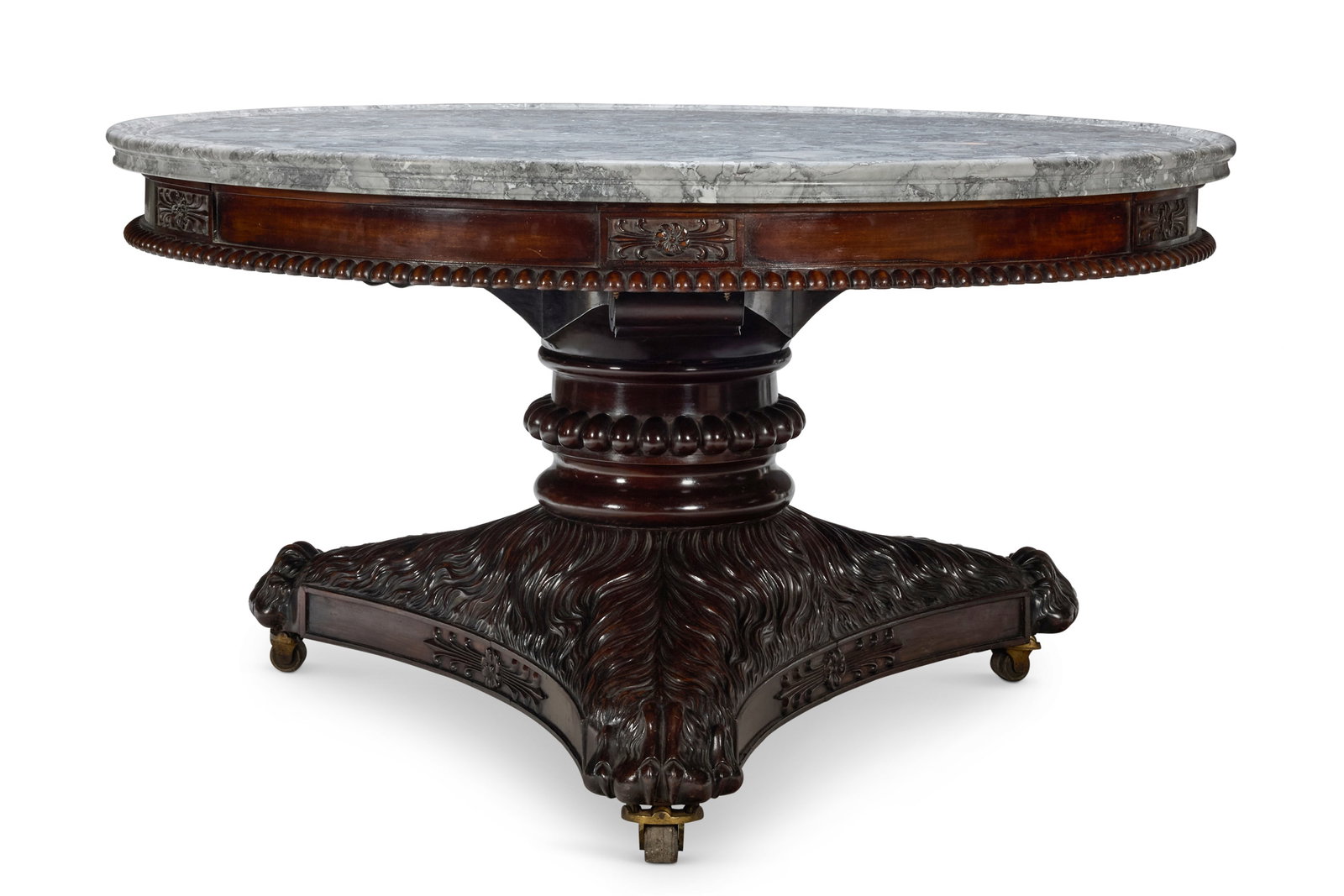 A REGENCY CARVED MAHOGANY CIRCULAR CENTRE TABLE, CIRCA 1820  (1 of 3)