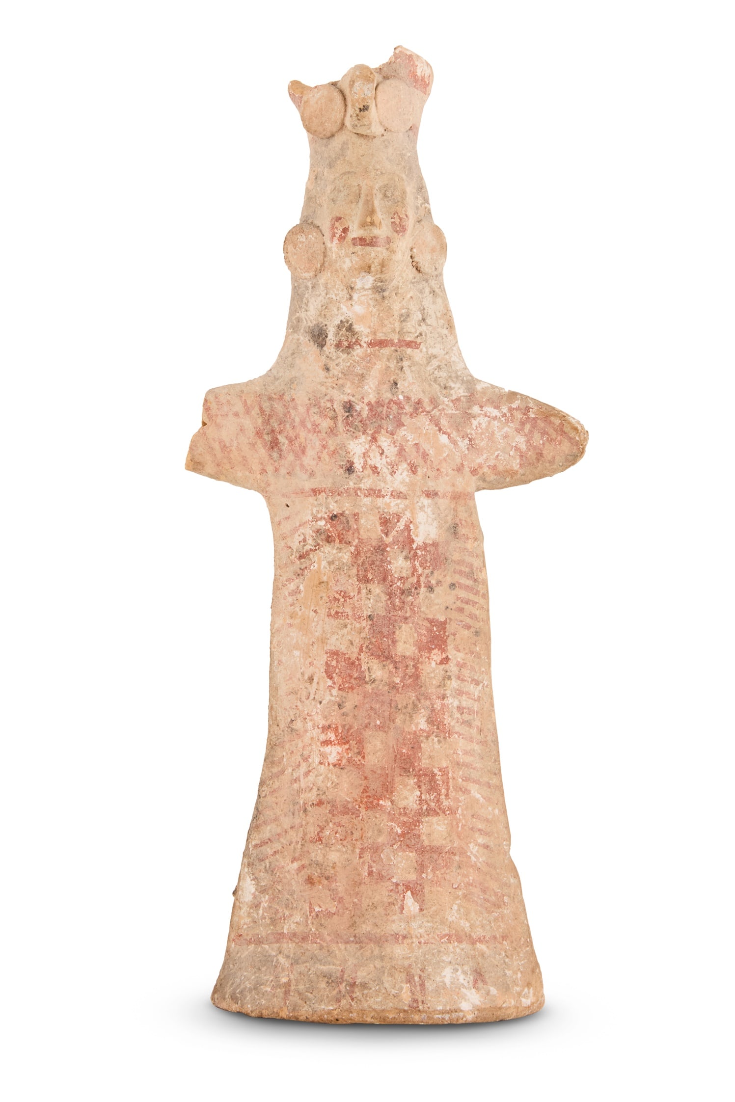 A BOEOTIAN TERRACOTTA STANDING FEMALE FIGURE, GREECE, MIDDLE OF THE 6TH CENTURY BCE (1 of 3)