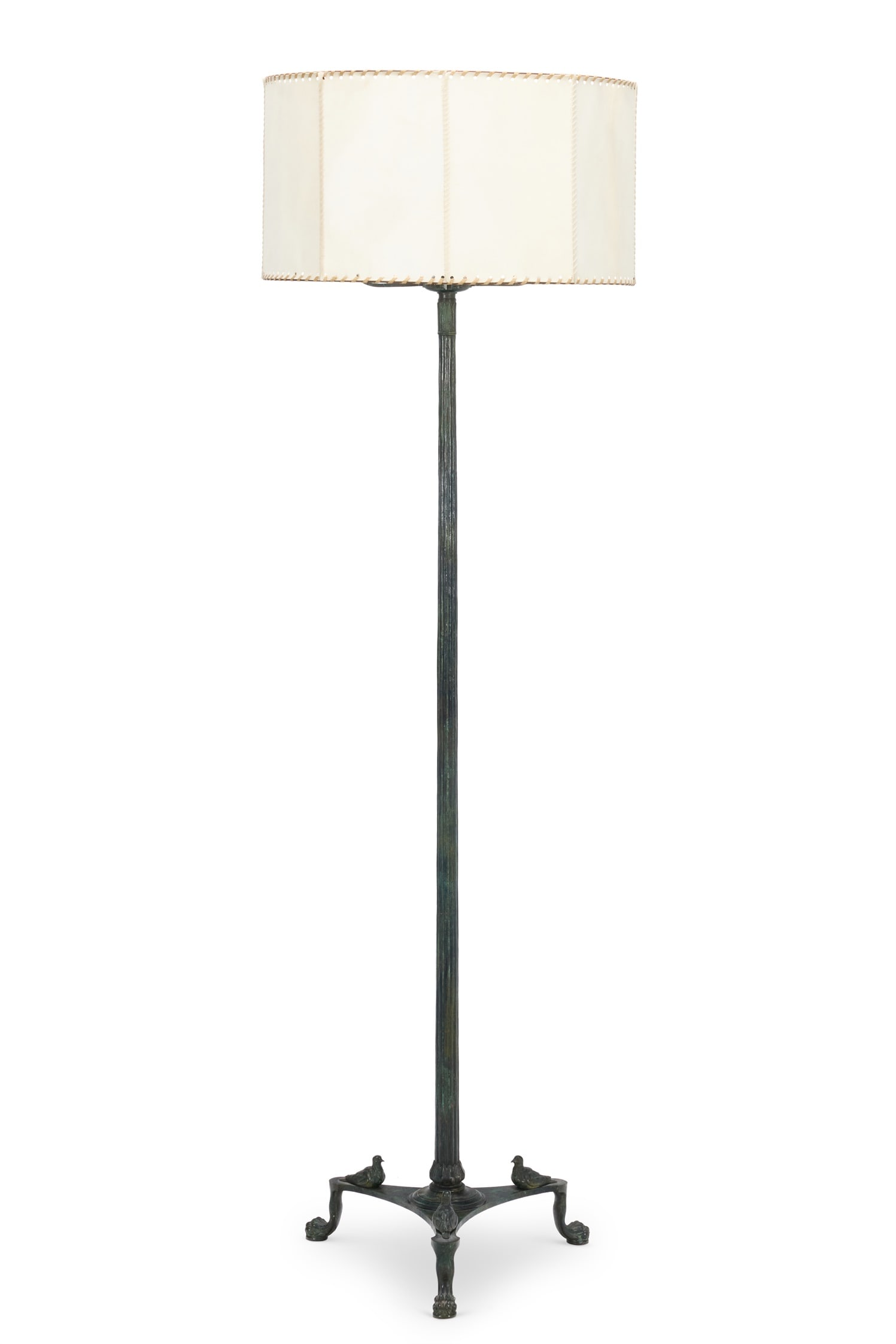 AFTER THE ANTIQUE, A NAPLES BRONZE FLOOR LAMP WITH ORIGINAL PARCHMENT SHADE, CIRCA 1900 (1 of 2)