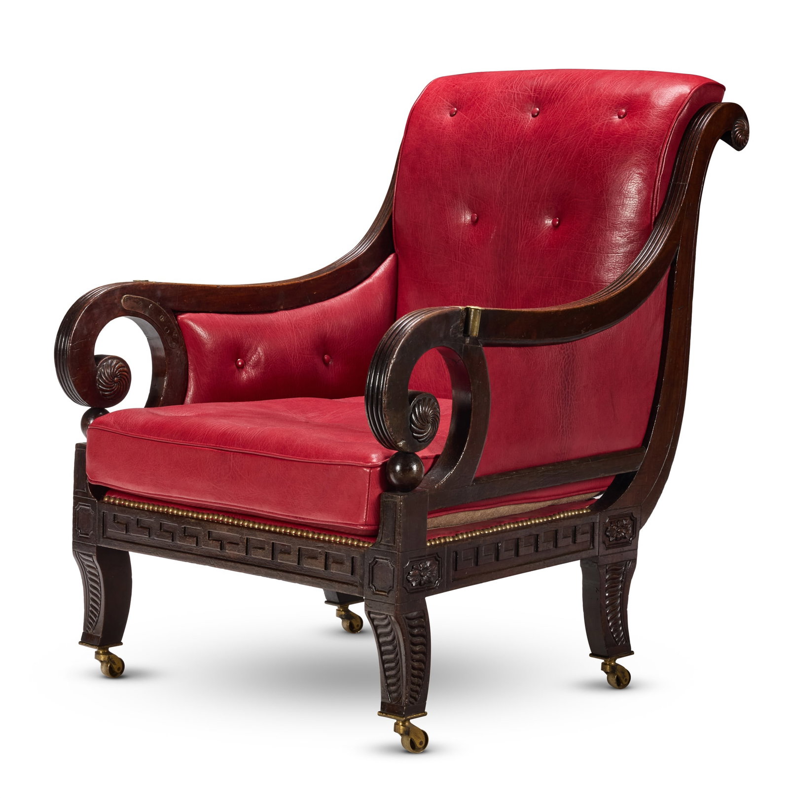 A REGENCY MAHOGANY LIBRARY BERGERE, EARLY 19TH CENTURY (1 of 2)