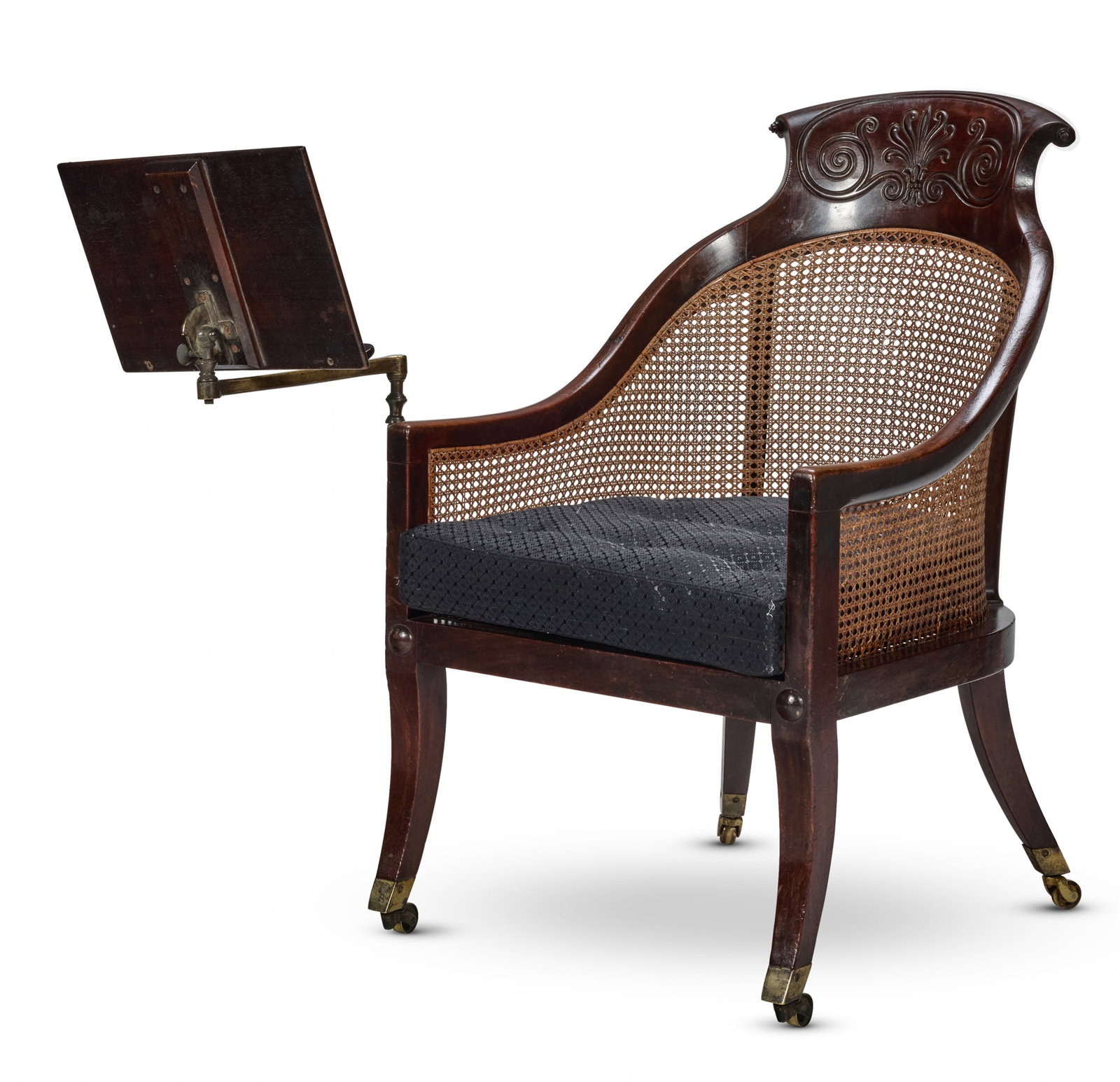 A REGENCY MAHOGANY AND CANED LIBRARY BERGÈRE, CIRCA 1820 (1 of 5)