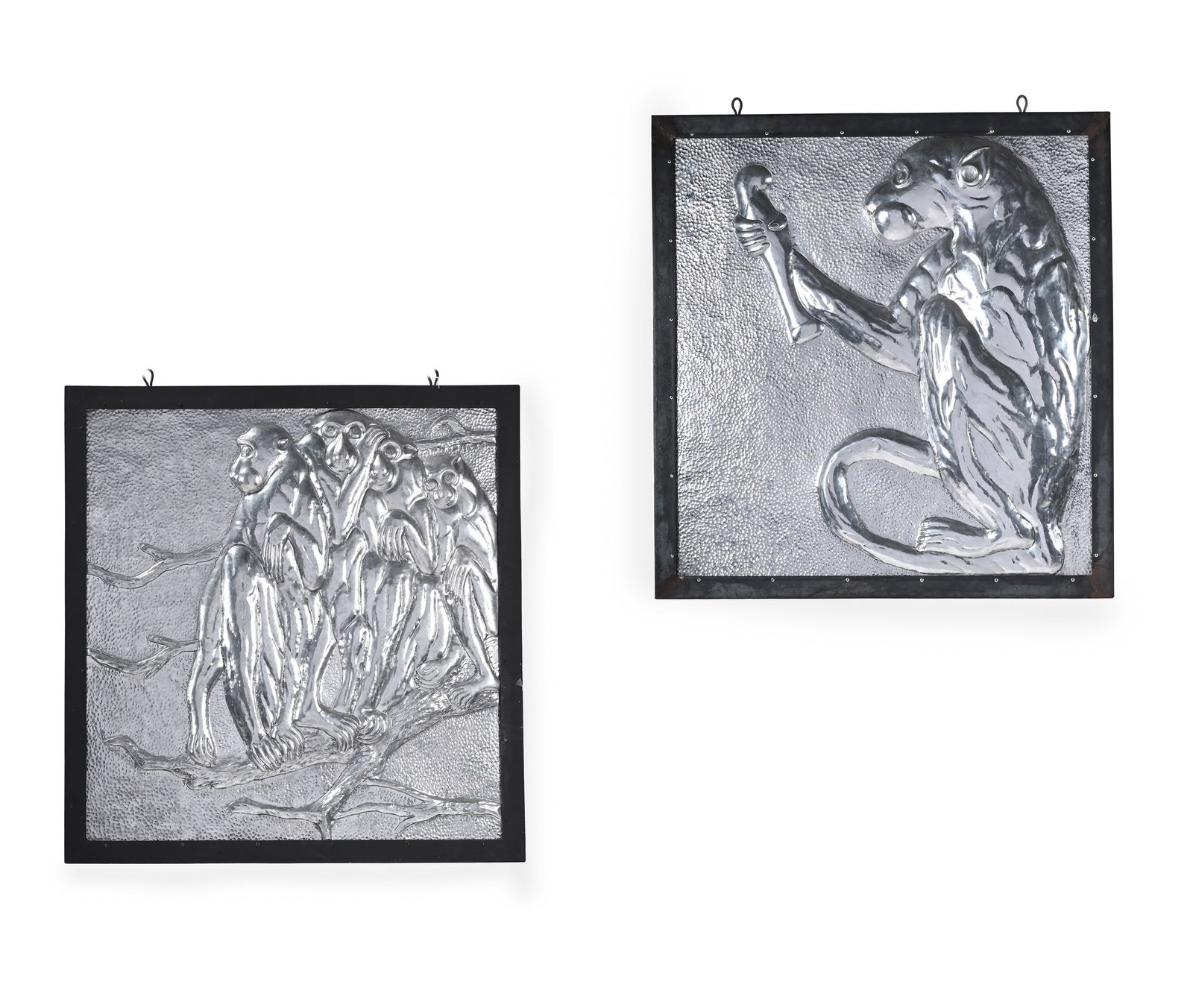 MODERN, MONKEY PANELS, 21ST CENTURY: MODERNMONKEY PANELS, 21ST CENTURYSilvered gesso105cm high x 105cm wide