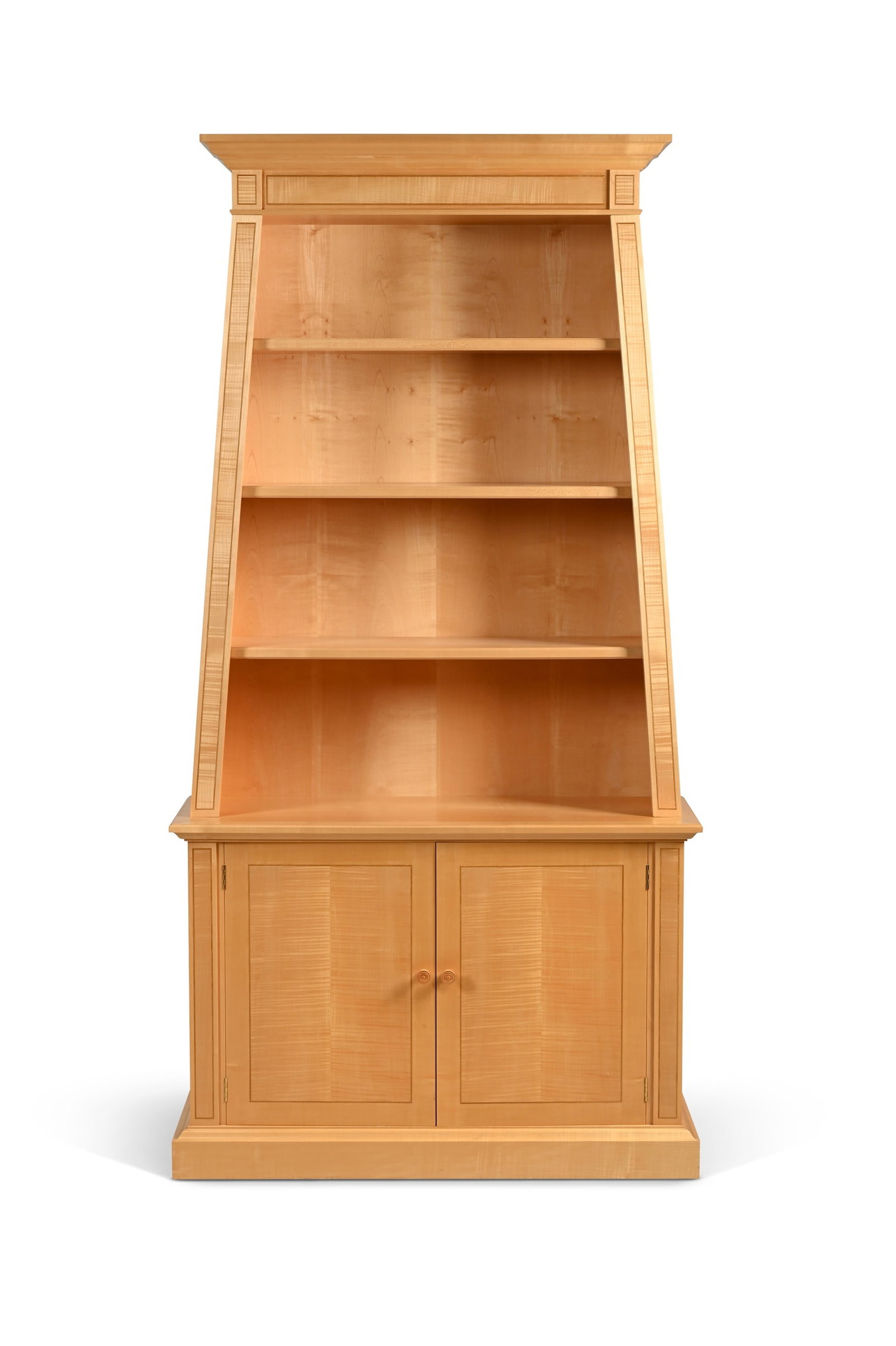 LINLEY (BRITISH, FD.1985), TALL CABINET, 2000: LINLEY (BRITISH, FD.1985)TALL CABINET, 2000Sycamore, ripple sycamore, oak, frosted glass lightManufacturer's sticker to reverse215cm high,110cm wide, 40cm deep
