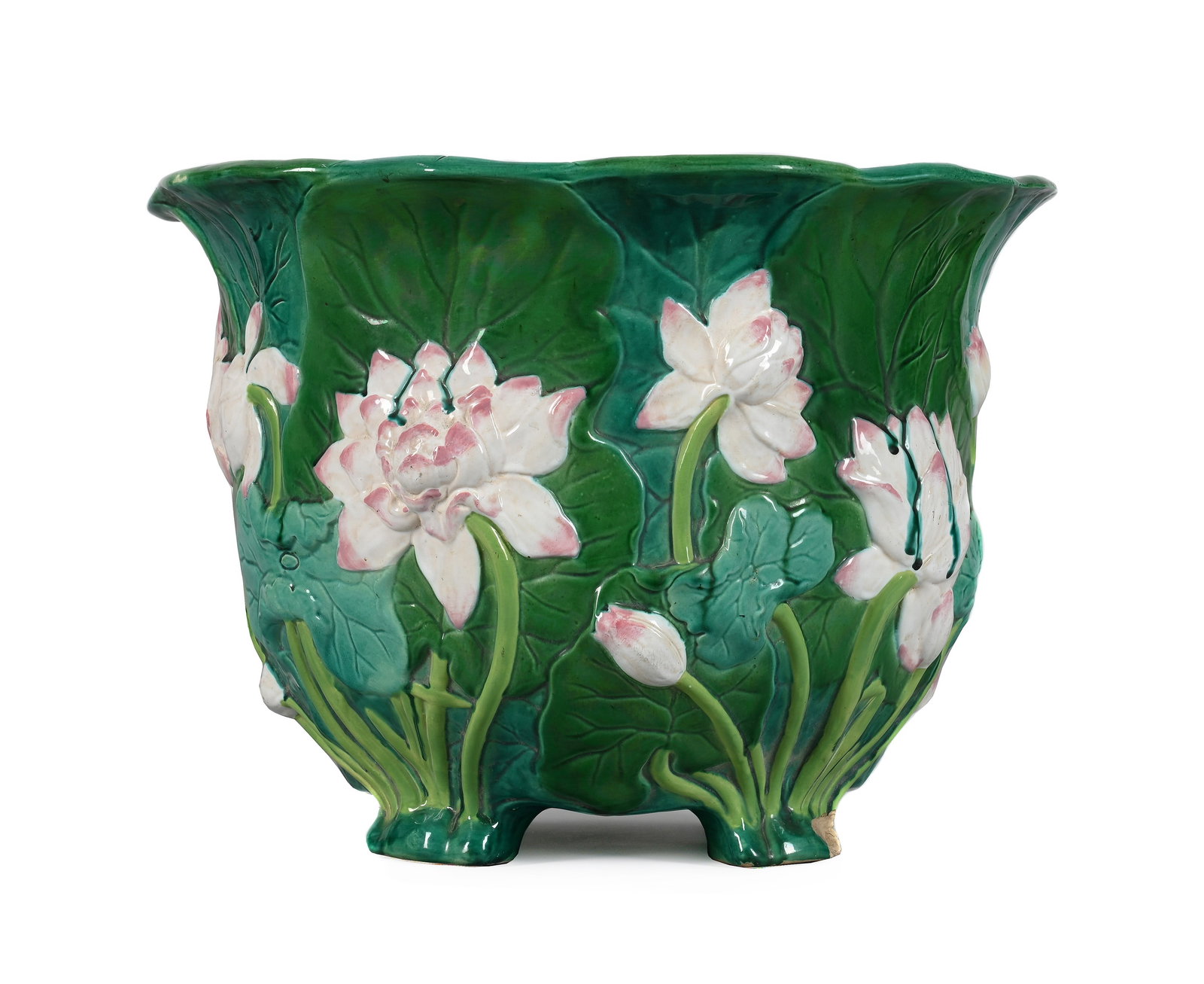 † MINTON (ENGLISH, FD. 1793), A MAJOLICA JARDINIÈRE, CIRCA 1900 (1 of 4)