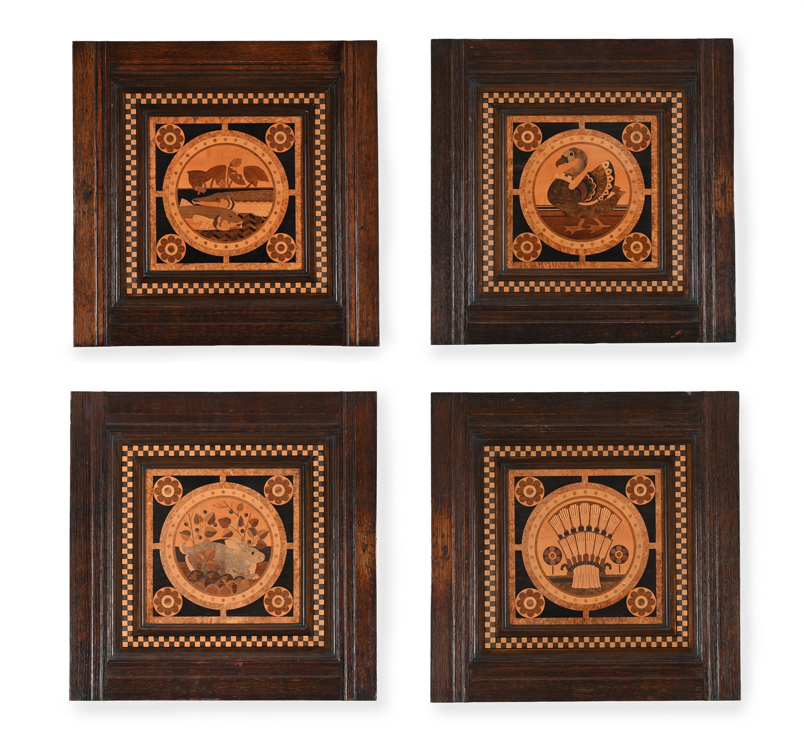 Y BRUCE JAMES TALBERT (BRITISH, 1838-1881) ATTRIBUTED, FOUR MARQUETRY PANELS, CIRCA 1880 (1 of 6)