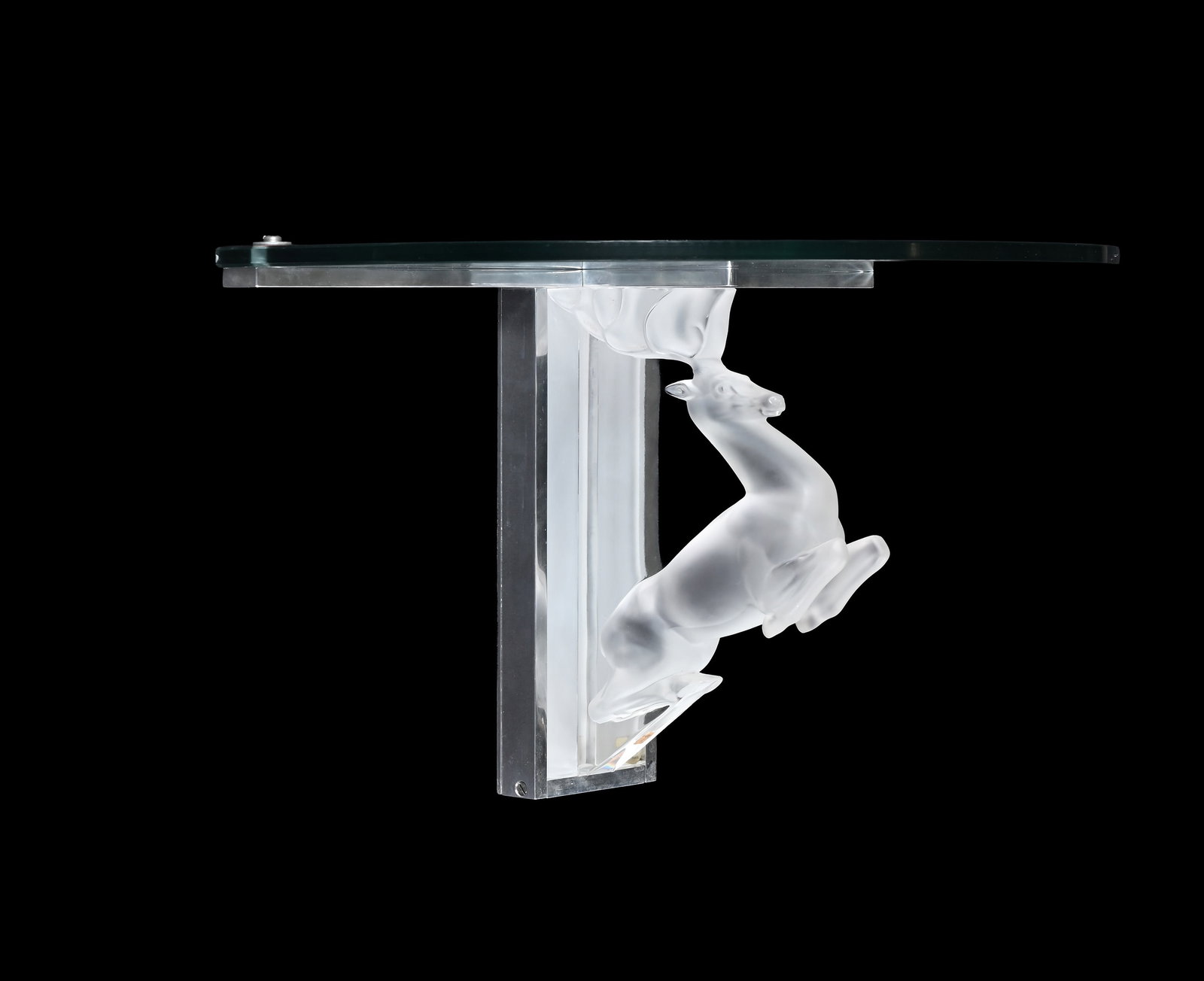 LALIQUE (FRENCH), 'CERF' MOUNTED CONSOLE TABLE, CIRCA 1960 (1 of 3)