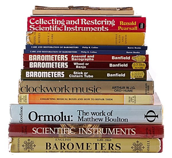 Barometers, scientific instruments and mechanical: Barometers, scientific instruments and mechanical music - twelve volumes: Banfield, Edwin - three works BAROMETERS: Stick or Cistern Tube, BAROMETERS: Wheel or Banjo and BAROMETERS: Aneroid and Barogr
