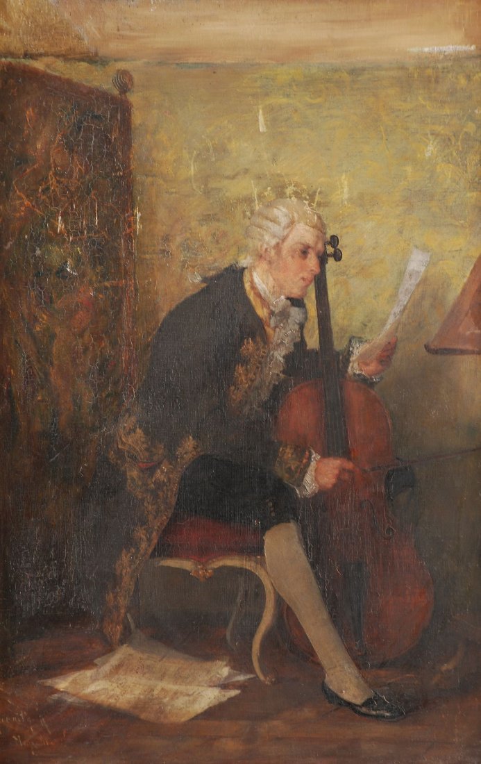 Hugo Havenith (b. 1853) - The cellist: Oil on panel Signed and indistinctly dated lower left 30.5 x 20.5 cm (12 x 8 in)