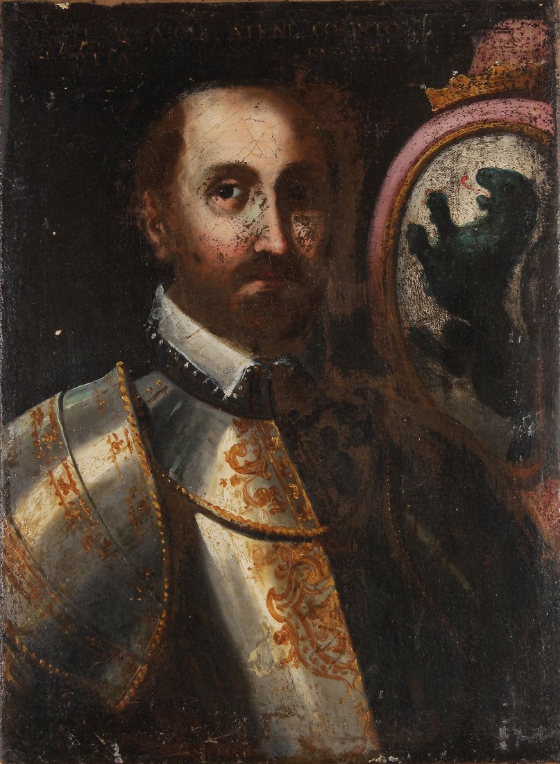 Continental School - Portrait of a gentleman in ar: Oil on canvas Unframed 67 x 49 cm (26 1/2 x 19 1/4 in)