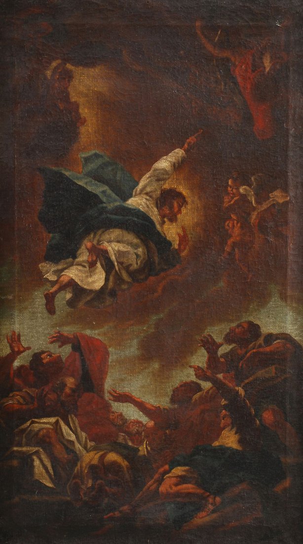 Follower of Paul Troger - The Ascension: Oil on canvas 86.5 x 50 cm (34 x 19 3/4 in)