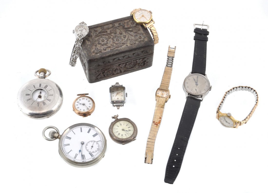 A collection of watches, to include: Omega, a gentleman: A collection of watches, to include: Omega, a gentleman's stainless steel wristwatch, no. 9726057, the two piece case with silvered dial, Arabic numerals, blued steel moon hands and subsidiary seconds