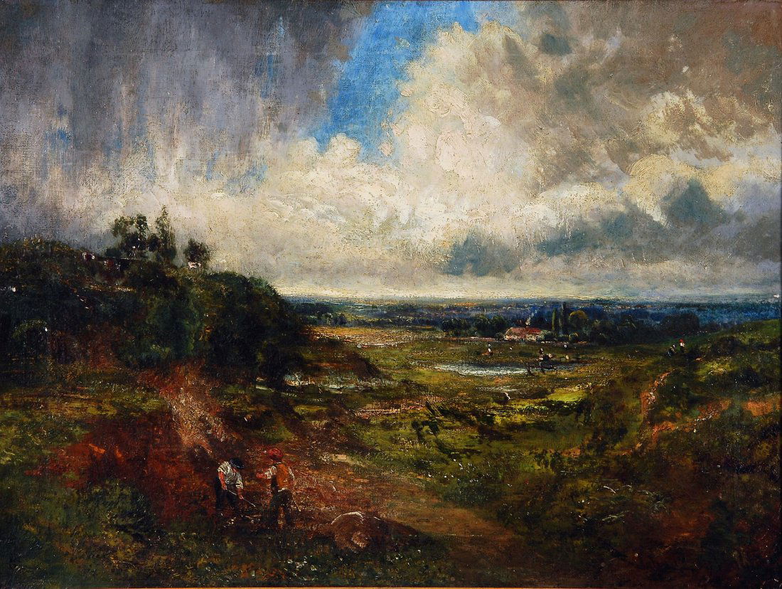 Follower of John Constable - Figures in an extensive: Oil on canvas Bears signature lower right 45 x 61 cm (17 3/4 x 24 in)