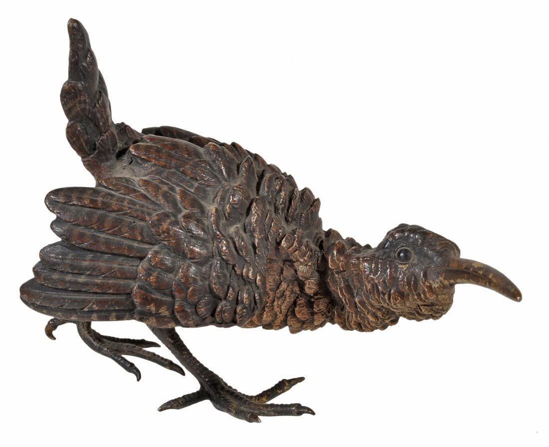An Austrian cold painted bronze model of a kiwi, circa: An Austrian cold painted bronze model of a kiwi, circa 1900, portrayed with head lowered and turned to dexter, 12cm high, 17cm long