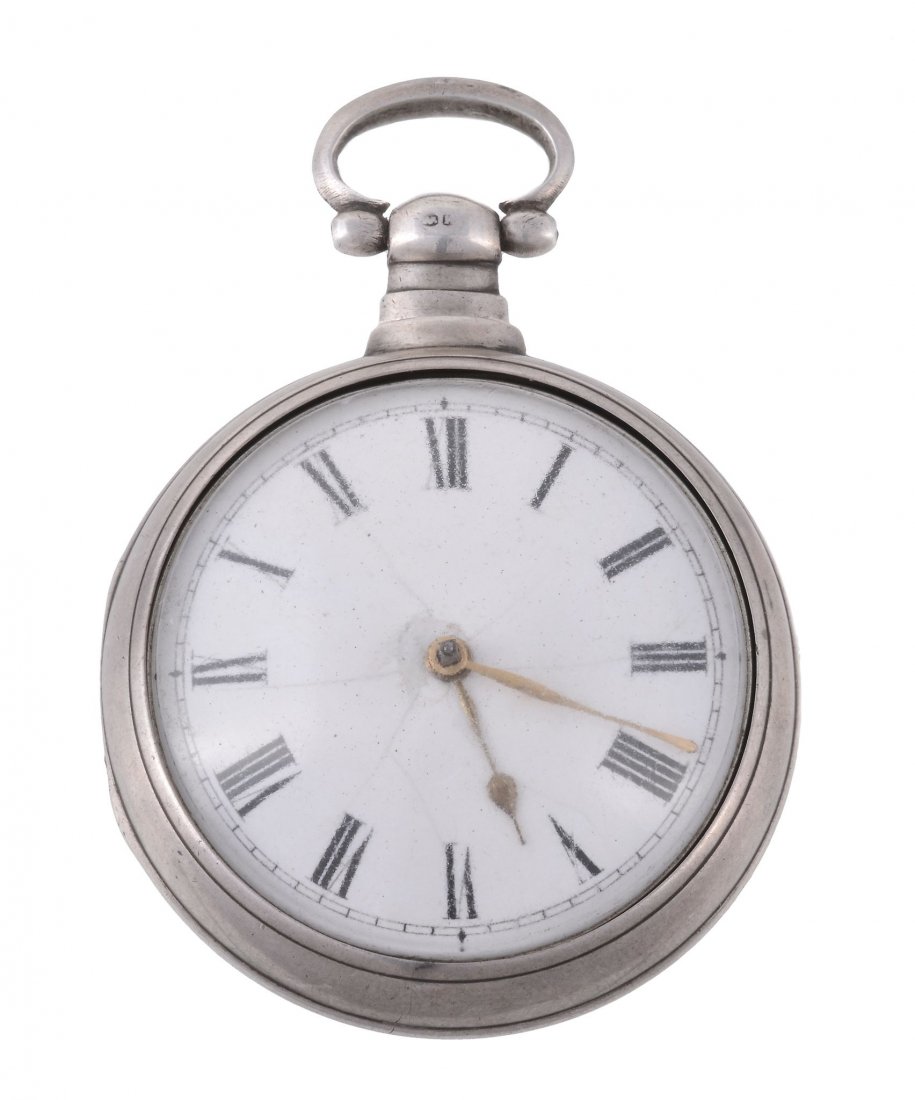 Samuel Austen, a silver pair cased pocket watch,: Samuel Austen, a silver pair cased pocket watch, hallmarked London 1826, with two piece hinged cases, casemakers stamp WR, with a white enamel dial with black Roman numerals, gold spade hands, verge f