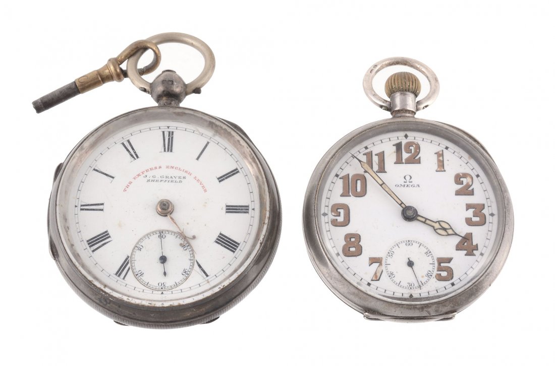 Omega, a silver open face pocket watch, circa 1915, no: Omega, a silver open face pocket watch, circa 1915, no. 5913466, the four piece hinged case with engine turned back cover, the white enamel dial with luminous skeleton Arabic numerals and hands and su
