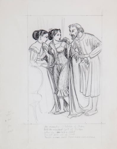 John Buckland-Wright (1897-1954) - Letcher of Sheen,: Pen and black ink, over pencil, with pencilled border Inscribed "An elderly Letcher of Sheen/Led an innocent girl of sixteen/When she saw he'd a stand/She got quite out of hand/Though Ma said Don't ma