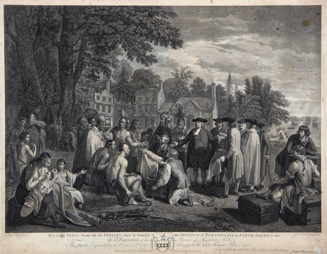 John Boydell (1719-1804, Publisher) - William Penn's: After Benjamin West Engraving with etching, by John Hall Circa 1775 480 x 610 mm. (19 x 24 in)