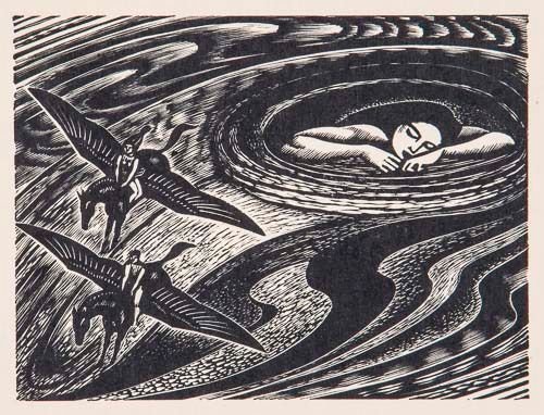 John Buckland-Wright (1897-1954) - Two Pegasi; Fishes;: For John Keats' Endymion, published by the Golden Cockerel Press, circa 1947 Four wood-engravings, on cream wove paper Unframed Each c.80 x 115 mm. (3 1/8 x 4 1/2 in), (4) IMPORTANT: This lot is sold