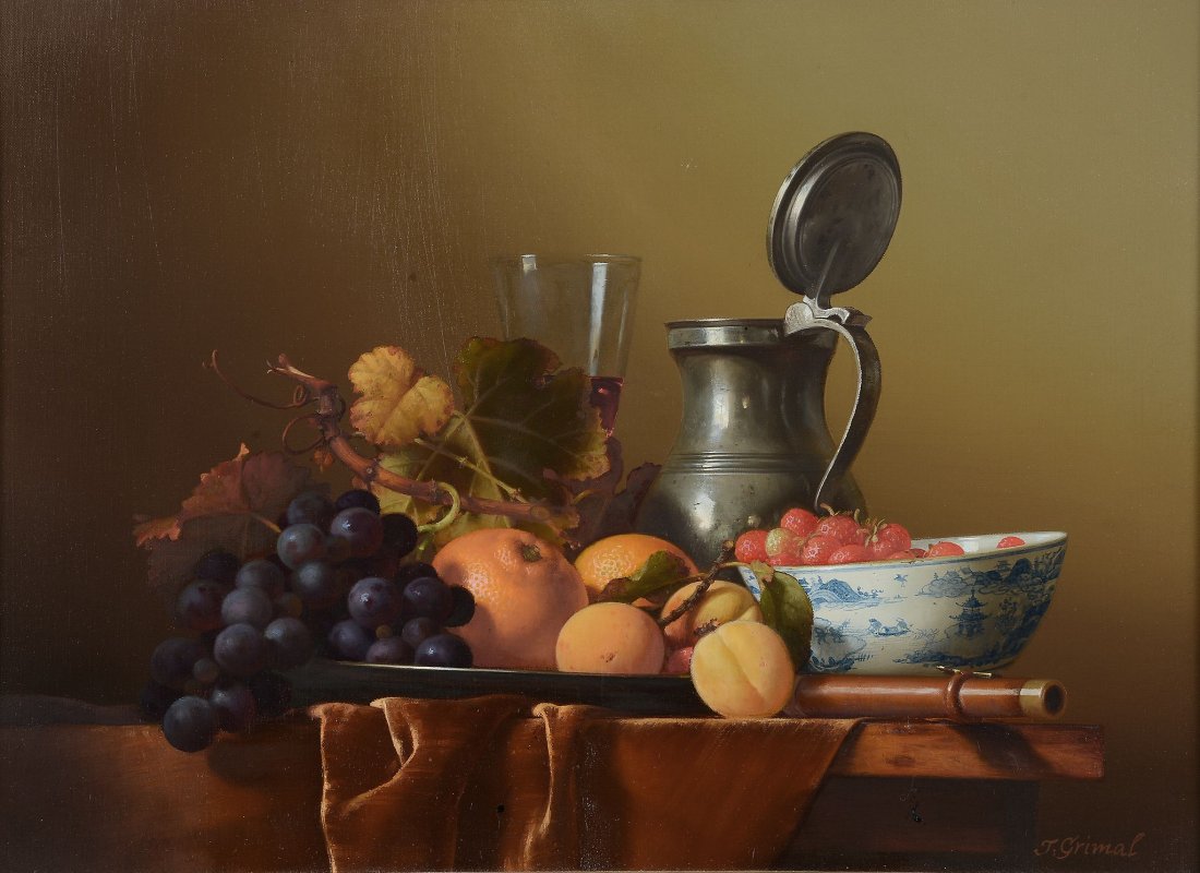 Jean Grimal (1942-1998) - Still life: Oil on canvas Signed lower right 33.5 x 46 cm (13 1/4 x 18 in)Please note: This lot may be subject to Droit de Suite.