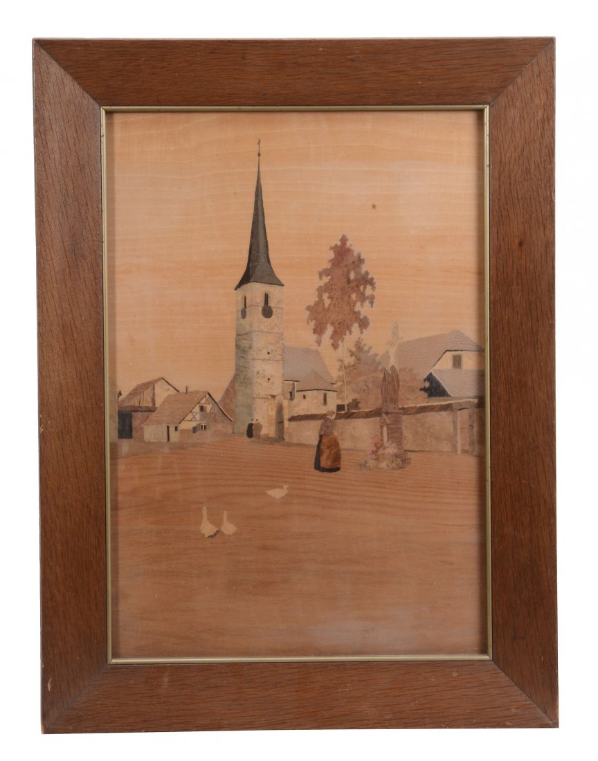 Charles Spindler , a sample wood marquetry landscape