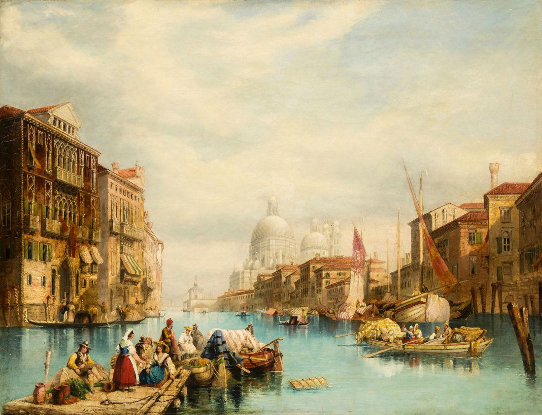 Follower of David Roberts - The Grand Canal, Venice;: A pair, oil on canvas laid on board Both bear signature David Roberts lower left Each c.50 x 65.5 cm. (19 3/4 x 25 3/4 in), (2)