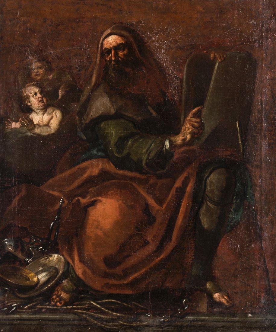 Follower of Annibale Carracci (1560-1609) - Moses: Oil on canvas Bears date 1764 lower right 53 x 45 cm. (20 3/4 x 17 3/4 in)