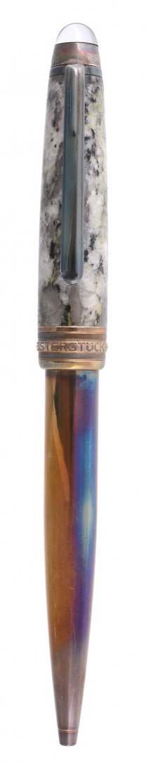 Montblanc, Meisterstuck, a limited edition silver and: Montblanc, Meisterstuck, a limited edition silver and granite ballpoint pen, no. 1670/1906, issued in 2006, with a silver barrel and granite cap, the cap end set with a fancy cut diamond, stamped 925