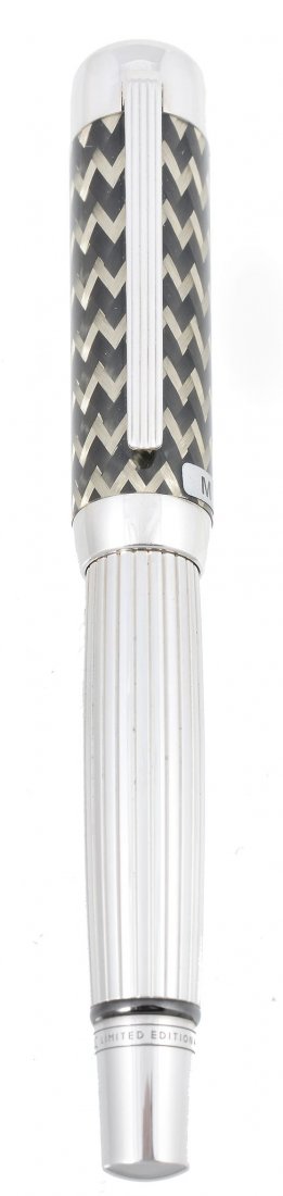 Montblanc, Patron of the Arts Series, J. P: Montblanc, Patron of the Arts Series, J. P. Morgan, a limited edition fountain pen, no. 4797/4810, issued in 2004, the sterling silver barrel with striated decoration, the cap with carbon fibre cross 