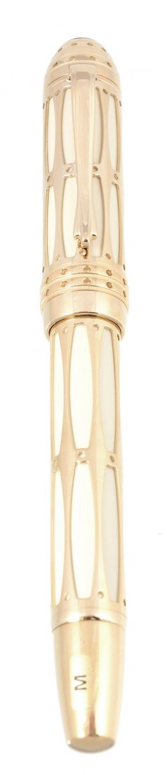Montblanc, Patron of the Arts Series, Pope Julius II: Montblanc, Patron of the Arts Series, Pope Julius II, a limited edition fountain pen, no.1115/4810, issued in 2005, the cream lacquer cap and barrel with latticed overlay, the nib stamped 18K, with a