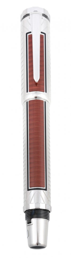 Montblanc, Patron of the Arts Series, Sir Henry Tate: Montblanc, Patron of the Arts Series, Sir Henry Tate, a limited edition fountain pen, no. 1139/4810, issued in 2006, the fountain pen with polished and striated chrome barrel and cap with red guilloch